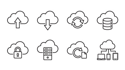 Fototapeta premium Cloud Computing Icons Set For Data Storage And Management Concepts