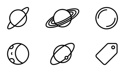 Cosmic Icons: Planets, Moon, and Tag Vector Set for Space Exploration and Commerce © Rafia