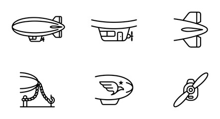 Airship Icons Set, Vintage Zeppelin Graphics, Retro Blimp Vector Collection © Rafia