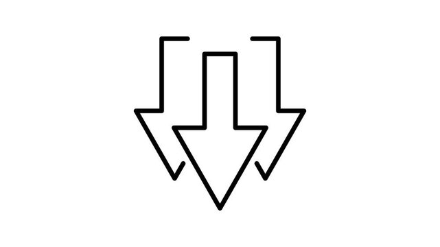 Down arrow direction icon animation for navigation, guide, instruction, pointer. Decrease or fall arrow for business, profit, finance, graph, statistic, market, economy, investment, trade animated