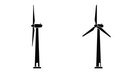 Two Wind Turbines In Black Silhouette Against A White Background Silhouette turbine windmill energy renewable clean © Aklima