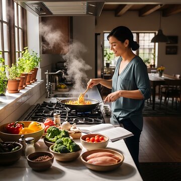 Chef preparing fresh vegetables in modern kitchen.