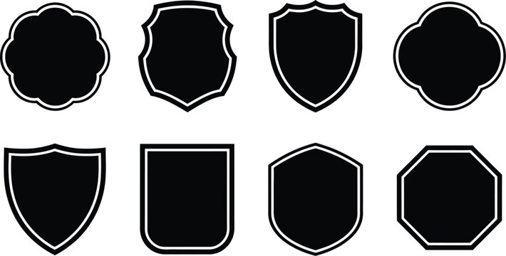 Set of black blank shield icons and vintage frames vector illustration collection isolated on a crisp white background template.