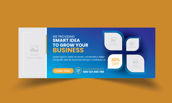 Corporate landing page header with organic petal shapes and vibrant blue gradient background.
