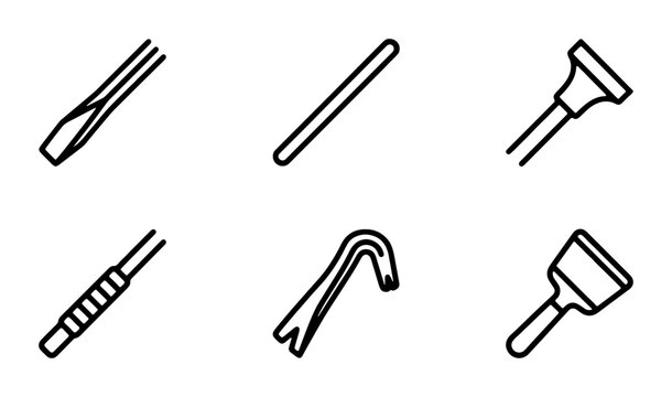 Hand Tools Set, Flathead Screwdriver, Crowbar, Pry Bar, Scraper Icons, Vector Graphics