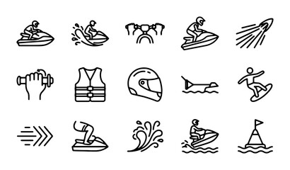 Watercraft Icons Set: Jet Ski, Wakeboard, Safety Gear, Nautical Buoy, Vector Graphics © Tanzila