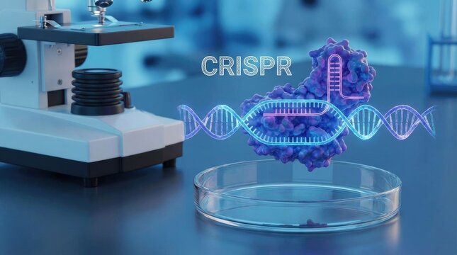 CRISPR-Cas9 enzyme complex precisely targeting genomic DNA sequence for essential manipulation, enabling advanced genome editing mechanism, molecular repair pathway.