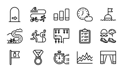 Triathlon Icons Set: Running, Cycling, Swimming, Training, Competition, Sport Graphics © MdRipon