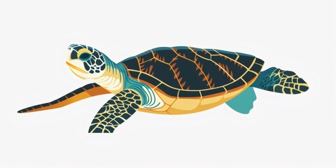 Obraz premium Sea turtle swimming, marine life stylized illustration