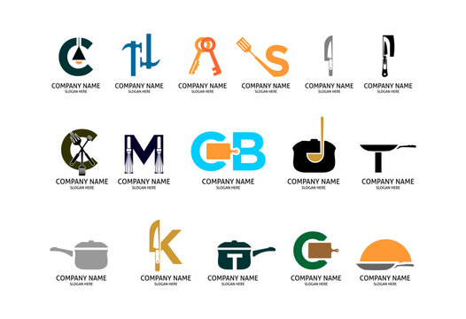 Cooking Utensil and Initial Letter Logo Elements Collection