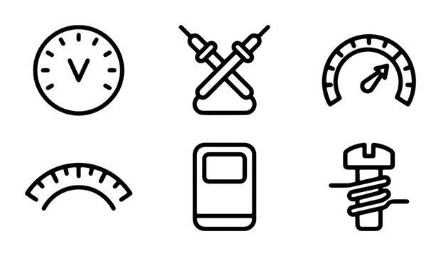 Electrical Measurement Icons: Voltmeter, Ammeter, Gauge, Screw, Device, Testing Tools