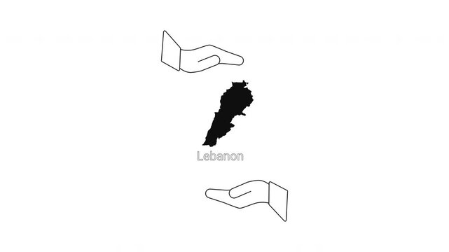 Lebanon map outline held by hands graphic illustration.