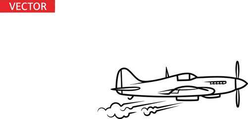 Vintage fighter jet airplane, black line flying right with motion lines vintage plane © AB - Creativity