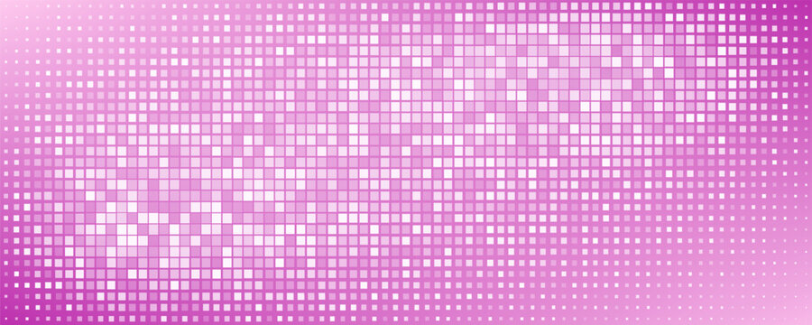 Shining pink purple disco party pattern background. Iridescent sequin mosaic texture. Abstract sparkling halftone wallpaper. Pop up comic glowing glitter backdrop. Retro vector design template