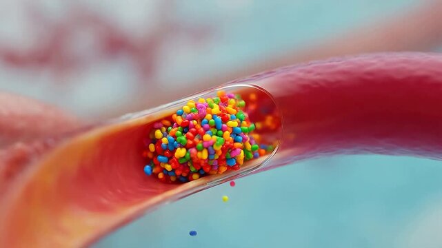Blood vessel with flowing particles