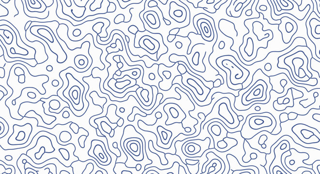Abstract Topographic Map Contour Lines Pattern, Blue and White