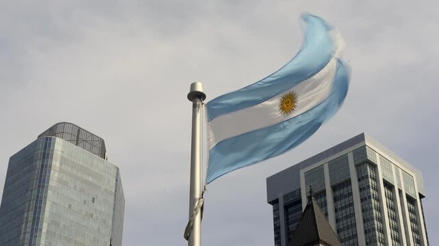 The Argentina flag on a flag pole at Toronto City Hall&rsquo;s Nathan Phillips Square.