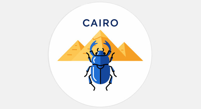 Blue Beetle with Pyramids and Cairo Text Design.