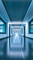 Obraz premium Modern empty corridor with motion blur perspective and futuristic architectural interior design.