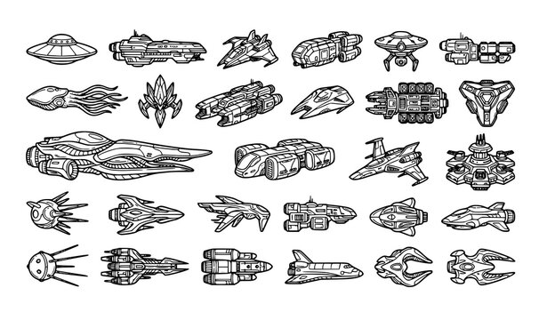 Futuristic Alien Spaceship Outline Vector Collection