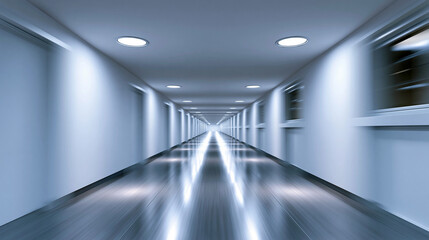 Obraz premium Modern empty corridor with motion blur perspective and futuristic architectural interior design.