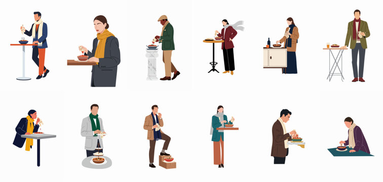 Flat illustration set of diverse DJs and music performers in trendy streetwear with professional audio equipment on a white background.