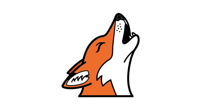 Minimalist Howling Red Fox Head Profile Logo Mascot on White Background