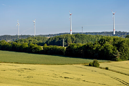 Wind turbines in the North Hessian countryside near Bad Hersfeld