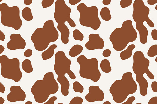 Brown and white cow print seamless pattern features a rustic farm animal texture. This tileable skin illustration is perfect for cowgirl apparel, chic home textiles, and country party decor.