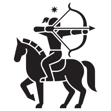 Sagittarius zodiac sign horse archer riding and shooting bow silhouette vector