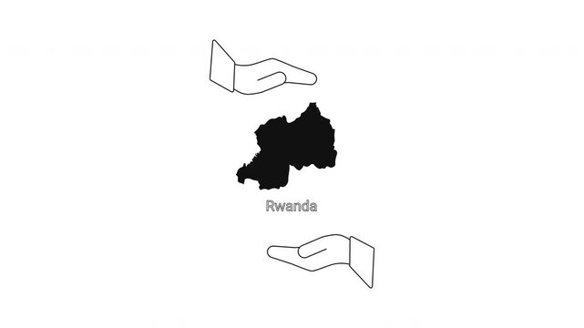 Rwanda map outline with open hands above and below.