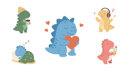 Pastel dinosaur illustrations for nursery prints, birthday invitations and children branding projects. © Anna