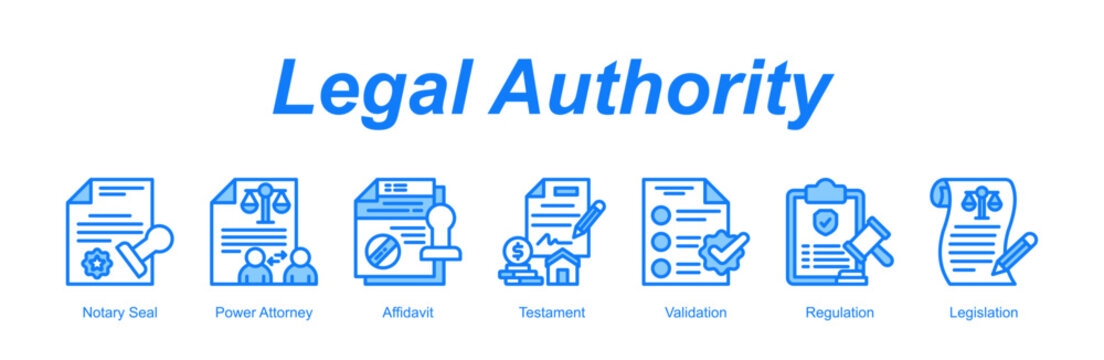 Legal Authority banner web icon vector illustration concept with an icon of Notary Seal, Power Attorney, Affidavit, Testament, Validation, Regulation, Legislation 