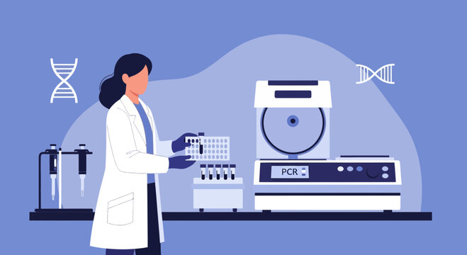 Scientist working with DNA samples and PCR machine in laboratory