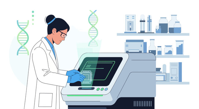 Scientist working with DNA sequencing machine in modern laboratory, genetic research