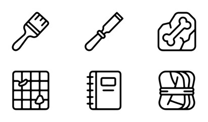 Archaeology Icons Set: Dig Tools, Fossils, Maps, Notebook, Artifacts Vector Graphics © Jannatul