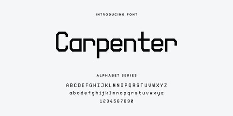 Obraz premium Carpenter Font - Modern Alphabet Series Typeface with Numeric Set on Dotted Background
