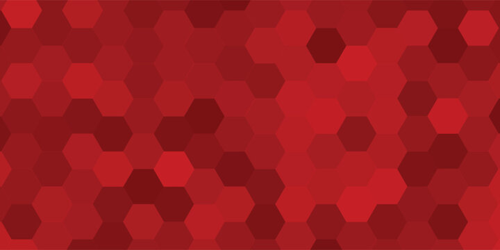 Red hexagon shape. Red mosaic. Geometric red background. Panorama red background. Modern red background pattern.