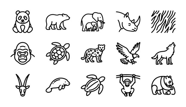 Wild Animal Icons Set, Zoo Creatures Vector Graphics, Safari Wildlife Illustrations, Nature Elements