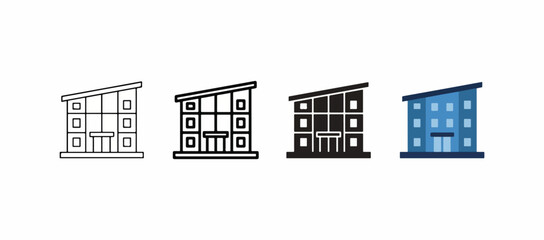 Modern office building icon set, corporate headquarters real estate vector template in line and flat styles. ©  Art