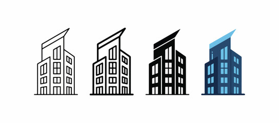 Modern office building icon set, corporate headquarters real estate vector template in line and flat styles. ©  Art