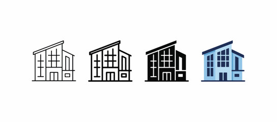 Modern office building icon set, corporate headquarters real estate vector template in line and flat styles. ©  Art