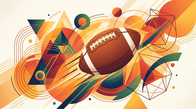 Vibrant Abstract Background with American Football Helmets in Red, Blue, and Orange Tones