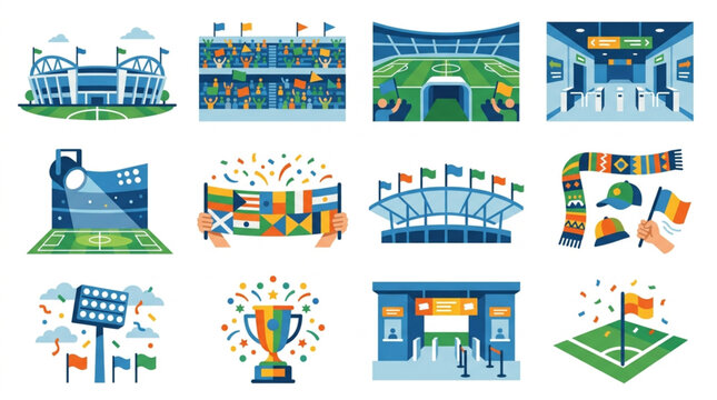 Collection of Soccer Stadiums and Sports Arenas Illustrations.