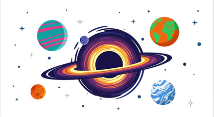 Cosmic Black Hole with Planets and Stars © bolo