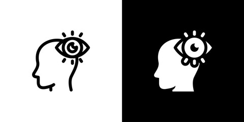 Naklejka premium Self Awareness Eye Profile Icon concept with flat Black White Background. Vector illustration.