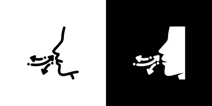 Breath Control Air Blowing Icon concept with flat Black White Background. Vector illustration.