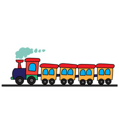 Naklejka premium Cute cartoon train illustration featuring colorful locomotive character with playful and friendly design