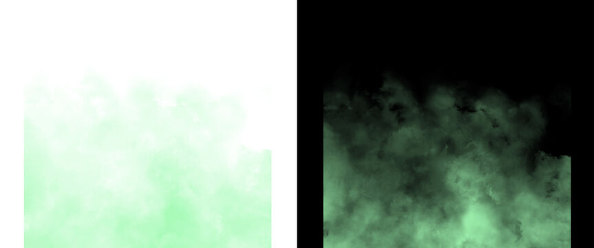Green smoke effect on transparent background, ethereal toxic gas cloud PNG, mystical emerald fog texture for digital art and photo overlays