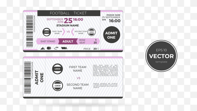 Illustrative football ticket template for an adult admission to a match.